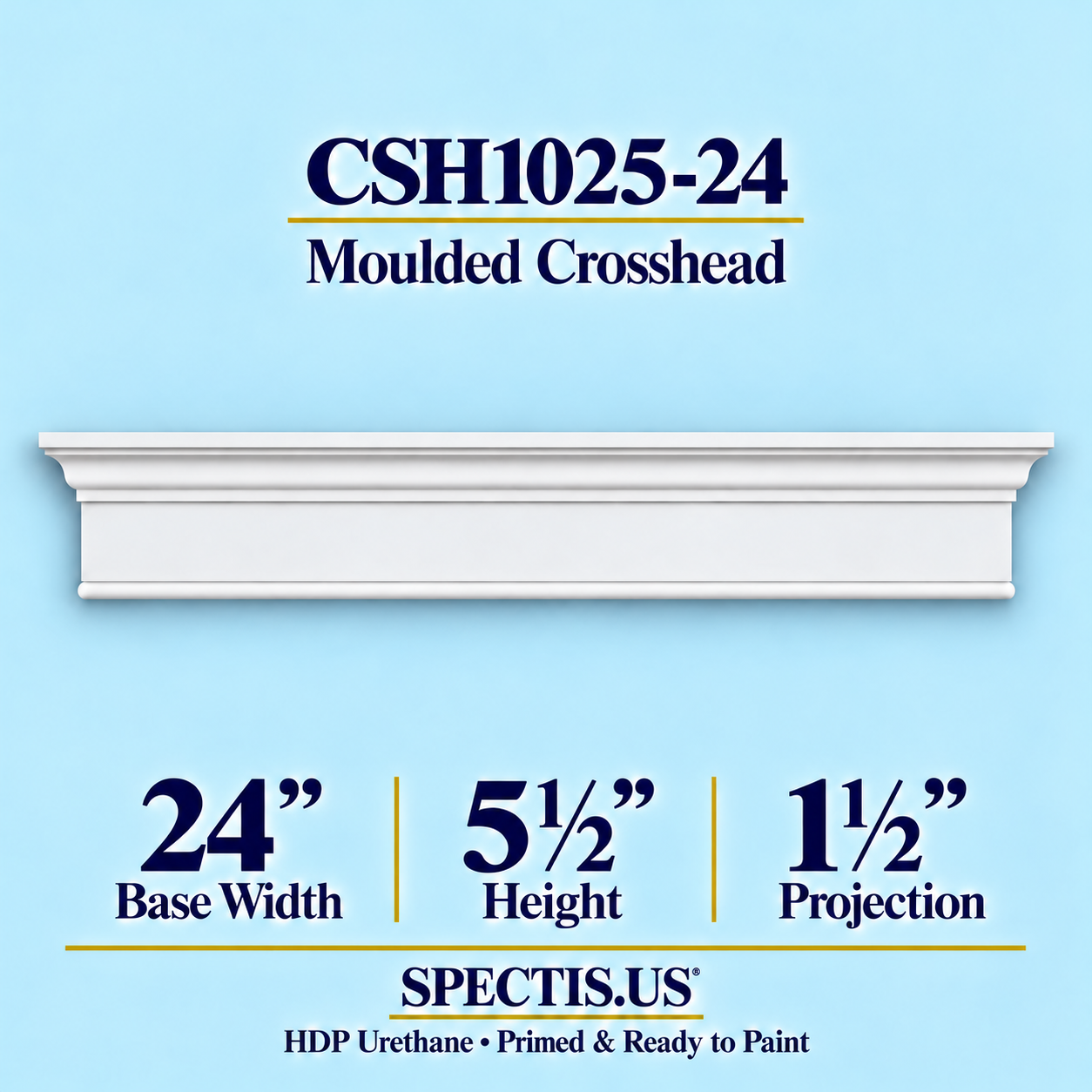 CSH1025-24 Moulded Window & Door Crosshead in primed HDP urethane, 24 inch base width × 5½ inch height × 1½ inch projection
