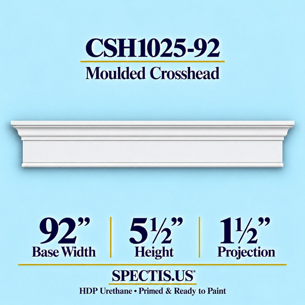 CSH1025-92 Moulded Window & Door Crosshead in primed HDP urethane, 92 inch base width × 5½ inch height × 1½ inch projection