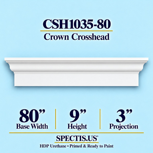 CSH1035-80 Crown Window & Door Crosshead in primed HDP urethane, 80 inch base width × 9 inch height × 3 inch projection