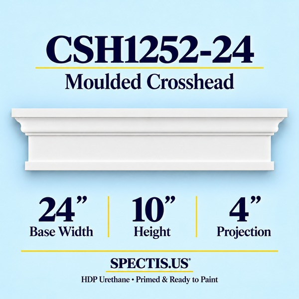 CSH1252-24 Moulded Window & Door Crosshead in primed HDP urethane, 24 inch base width × 10 inch height × 4 inch projection