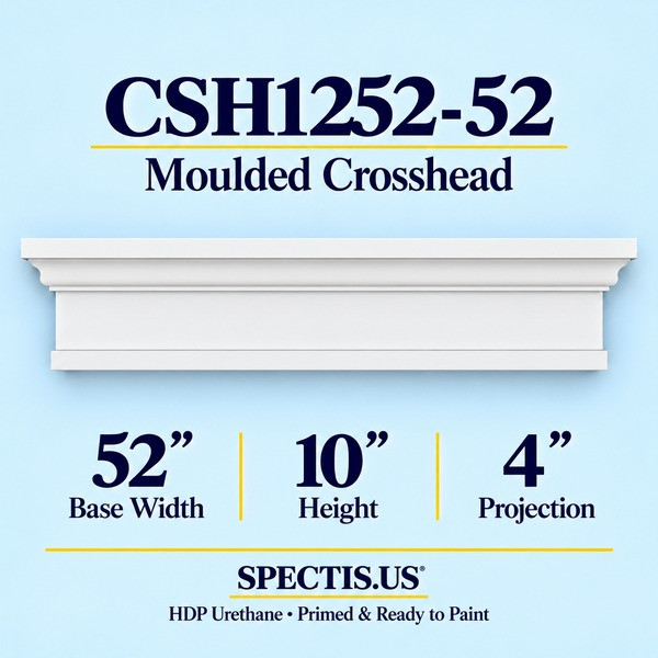 CSH1252-52 Moulded Window & Door Crosshead in primed HDP urethane, 52 inch base width × 10 inch height × 4 inch projection