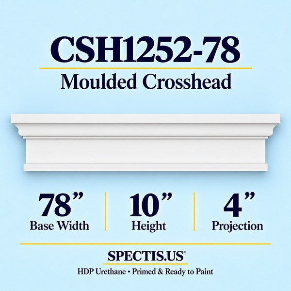 CSH1252-78 Moulded Window & Door Crosshead in primed HDP urethane, 78 inch base width × 10 inch height × 4 inch projection