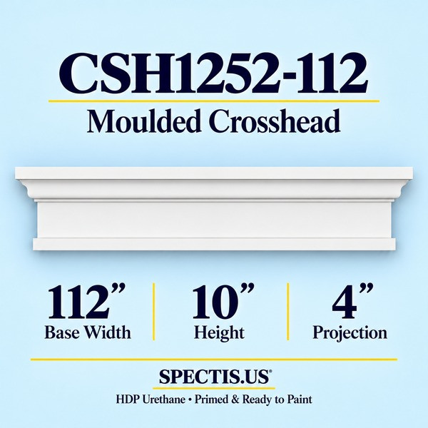 CSH1252-112 Moulded Window & Door Crosshead in primed HDP urethane, 112 inch base width × 10 inch height × 4 inch projection