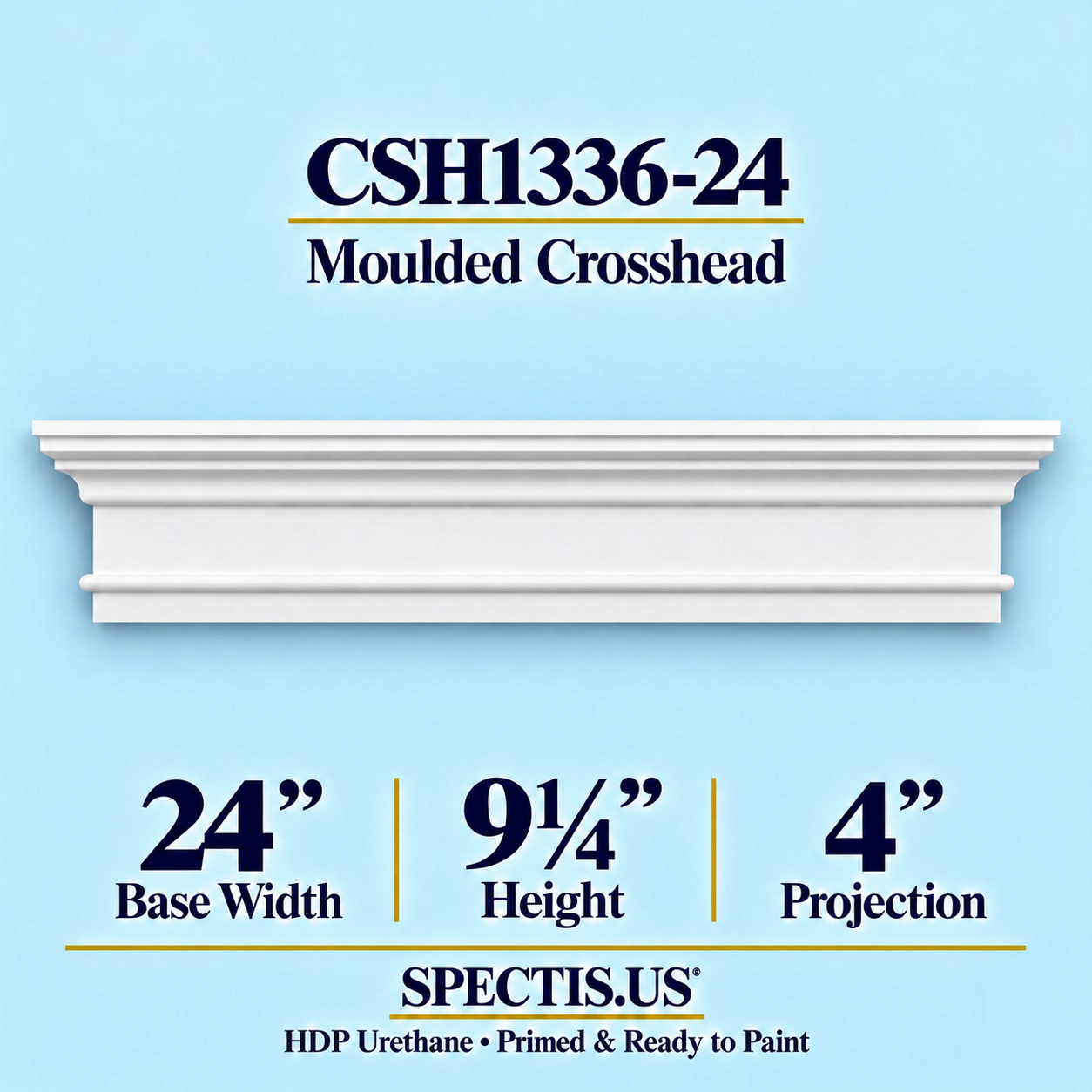 CSH1336-24 Moulded Window & Door Crosshead in primed HDP urethane, 24 inch base width × 9¼ inch height × 4 inch projection
