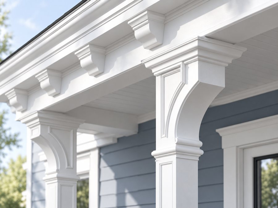 Spectis polyurethane corbels and brackets under a porch eave