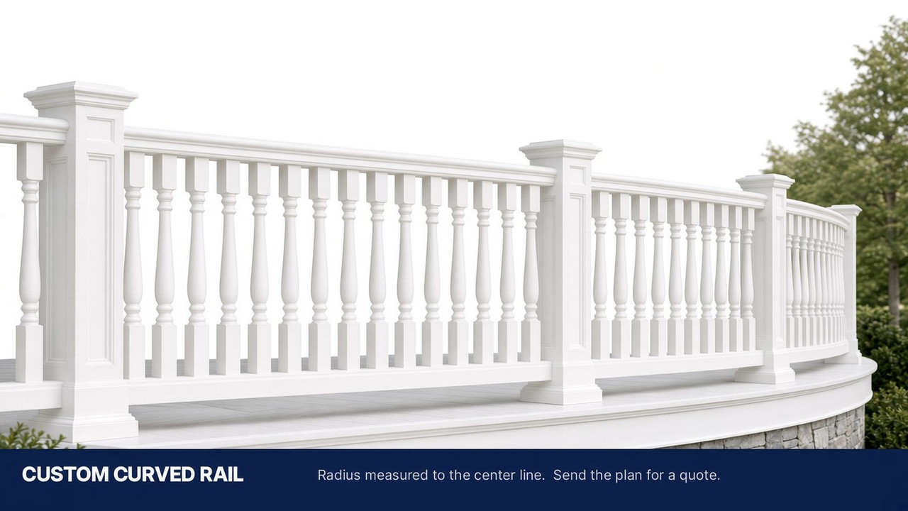Custom curved rail. Radius measured to the center line. Send the plan for a quote.