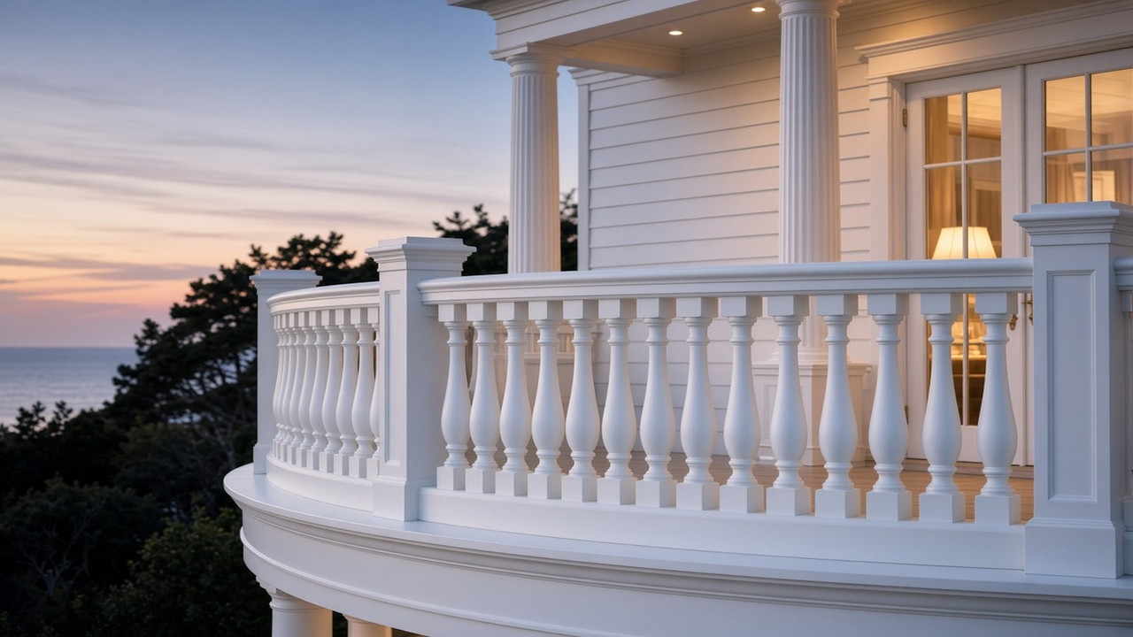 White curved balcony rail at a house.