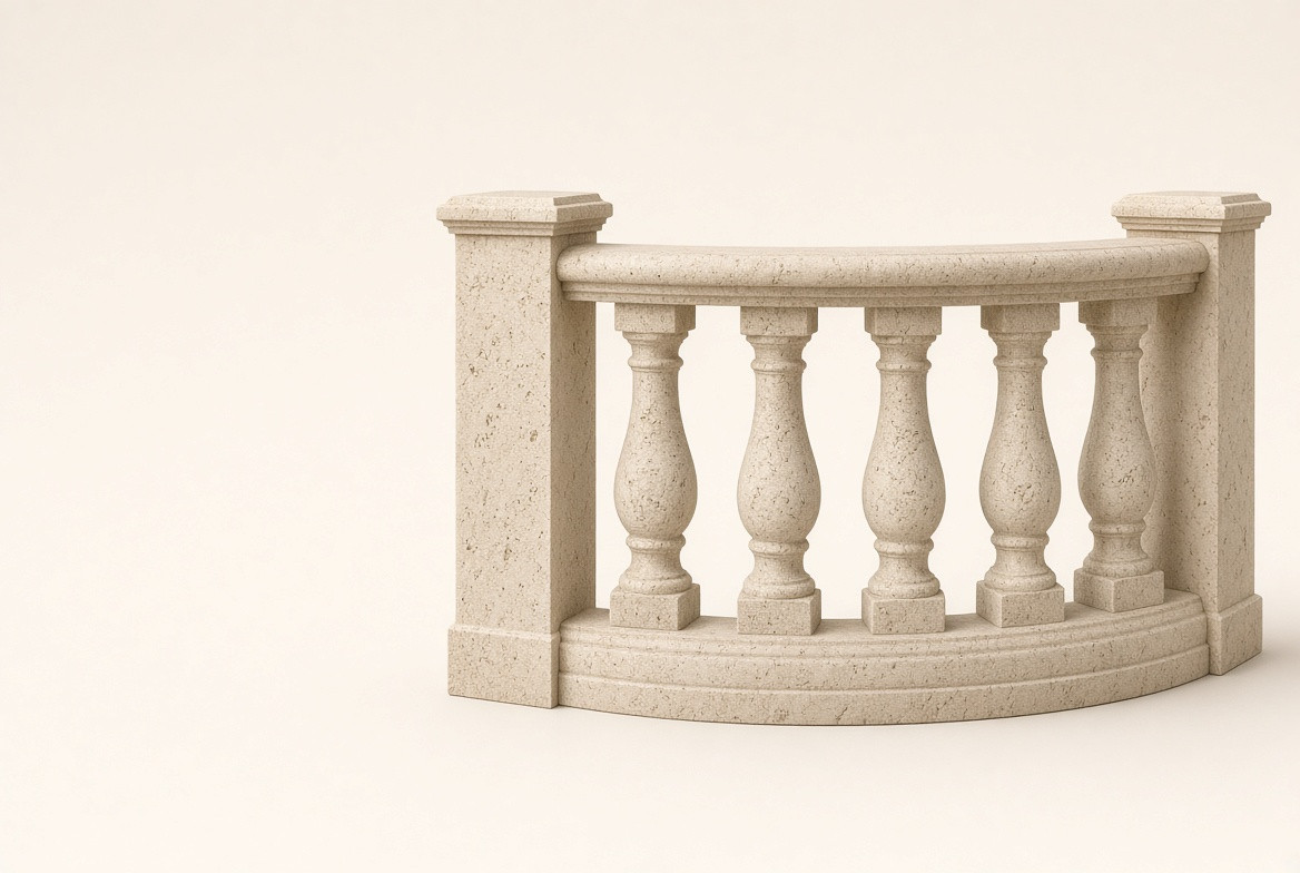 Fossil stone curved rail section.