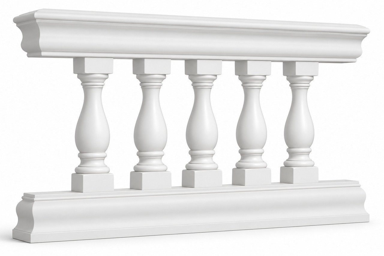 Representative close-up of BAL2036-22 balusters between RAL2100T top and RAL2100B bottom rails