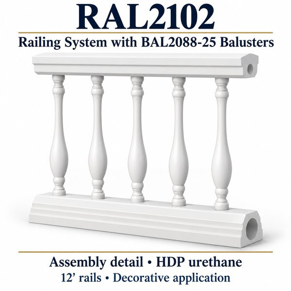 RAL2102 Railing System with BAL2088-25 Balusters — 12 ft — shortened assembly detail