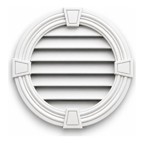 White round Spectis gable vent LORK16 with keystones.