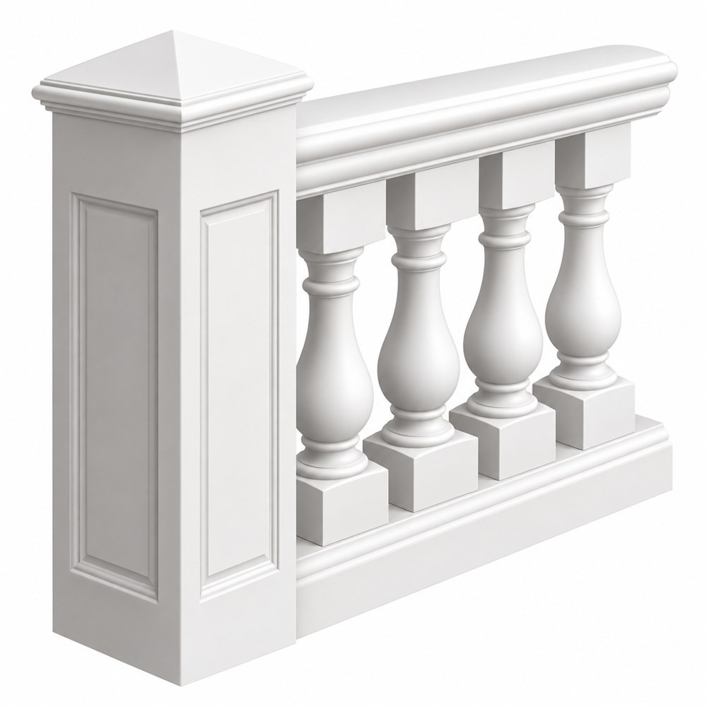 7" Classic Railing System with white newel post, rails and balusters