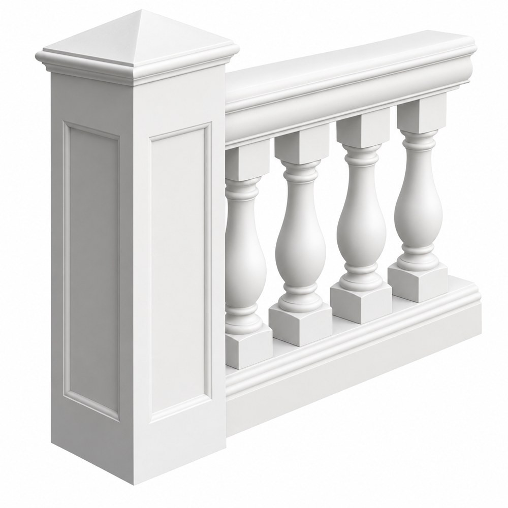 6" Traditional Railing System with white newel post, rails and balusters