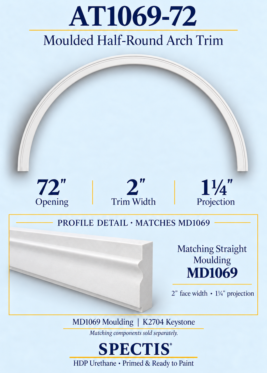 AT1069-72 moulded half-round arch trim with matching MD1069 moulding profile