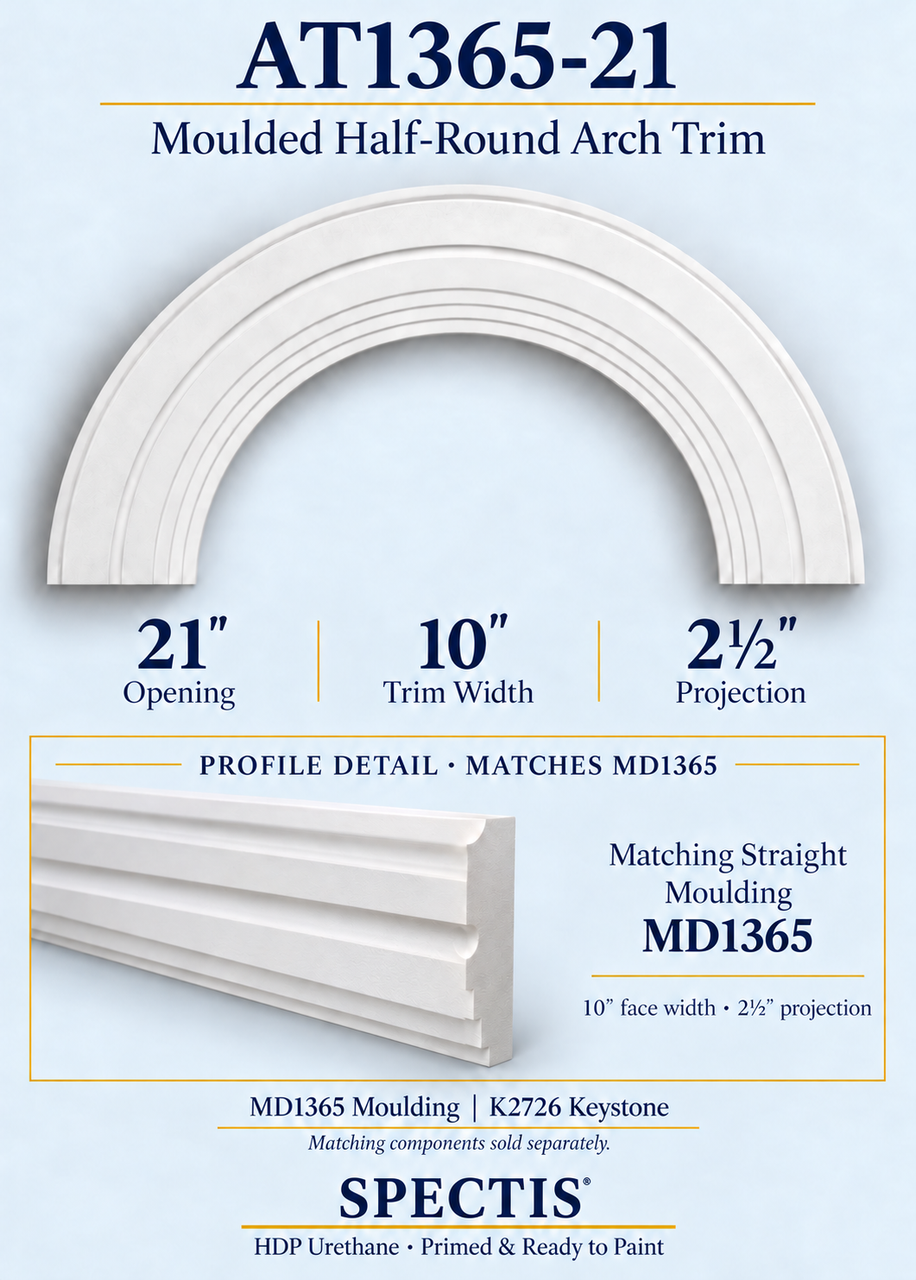 AT1365-21 moulded half-round HDP urethane arch trim with matching MD1365 moulding profile