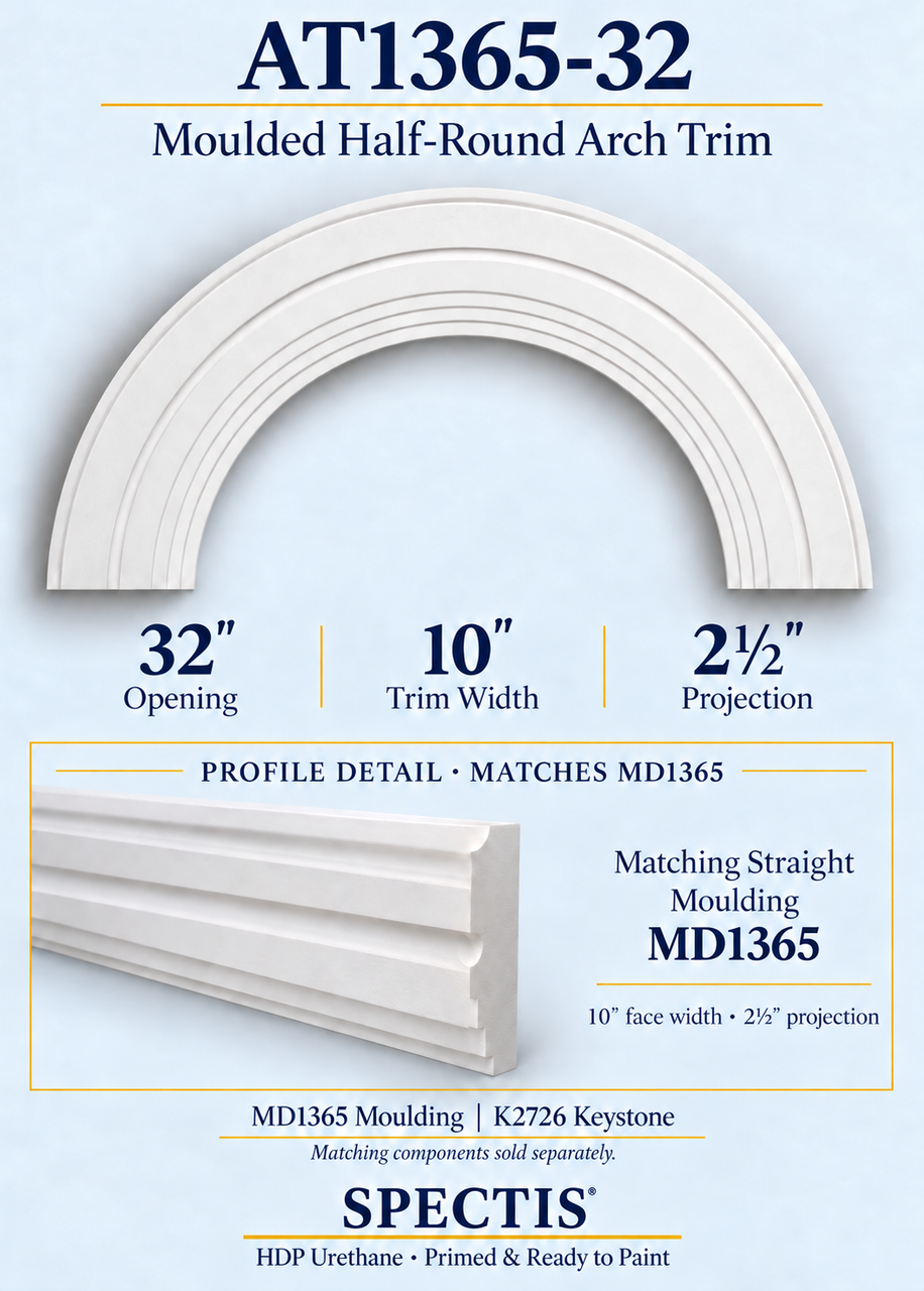 AT1365-32 moulded half-round HDP urethane arch trim with matching MD1365 moulding profile