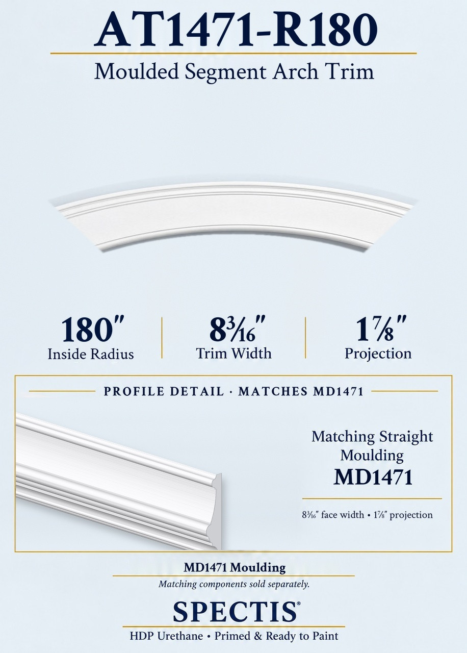 AT1471-R180 moulded segment arch trim, 180-inch inside radius, with matching MD1471 moulding profile