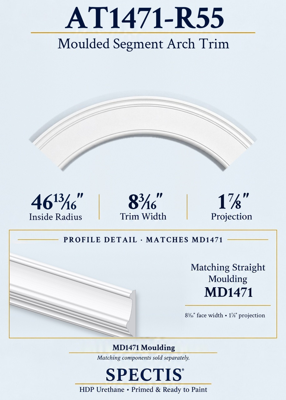 AT1471-R55 moulded segment arch trim, 46 13/16-inch inside radius, with matching MD1471 moulding profile