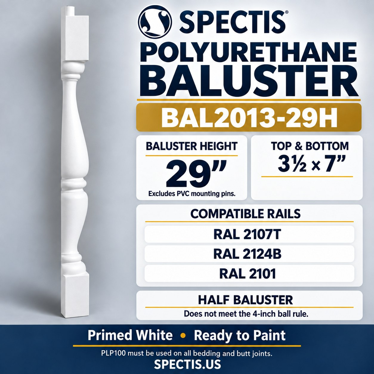 BAL2013-29H Spectis Half Polyurethane Baluster, profile and product information