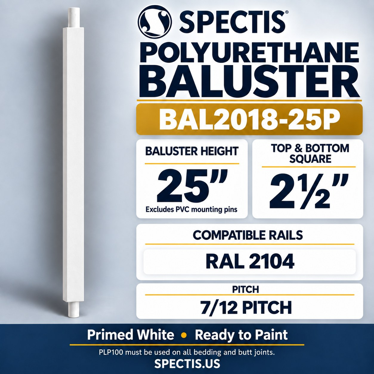 BAL2018-25P Spectis 7/12 Pitched Polyurethane Baluster, profile and product information