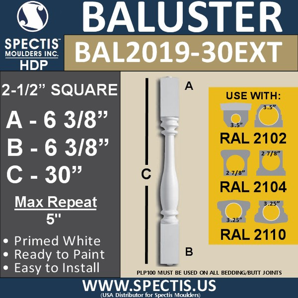 BAL2019-30EXT Spectis Polyurethane Baluster, profile and product information