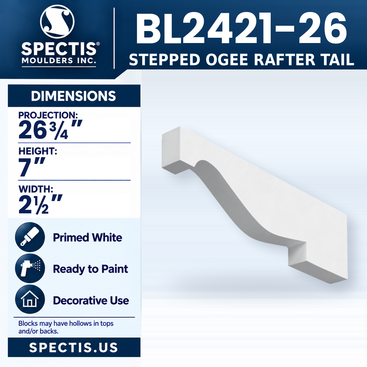 BL2421-26 Stepped Ogee Rafter Tail 2.5"W x 7"H x 26.75"P