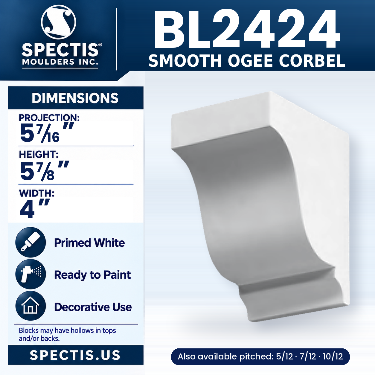 BL2424 Smooth Ogee Corbel 4"W x 5.875"H x 5.4375"P