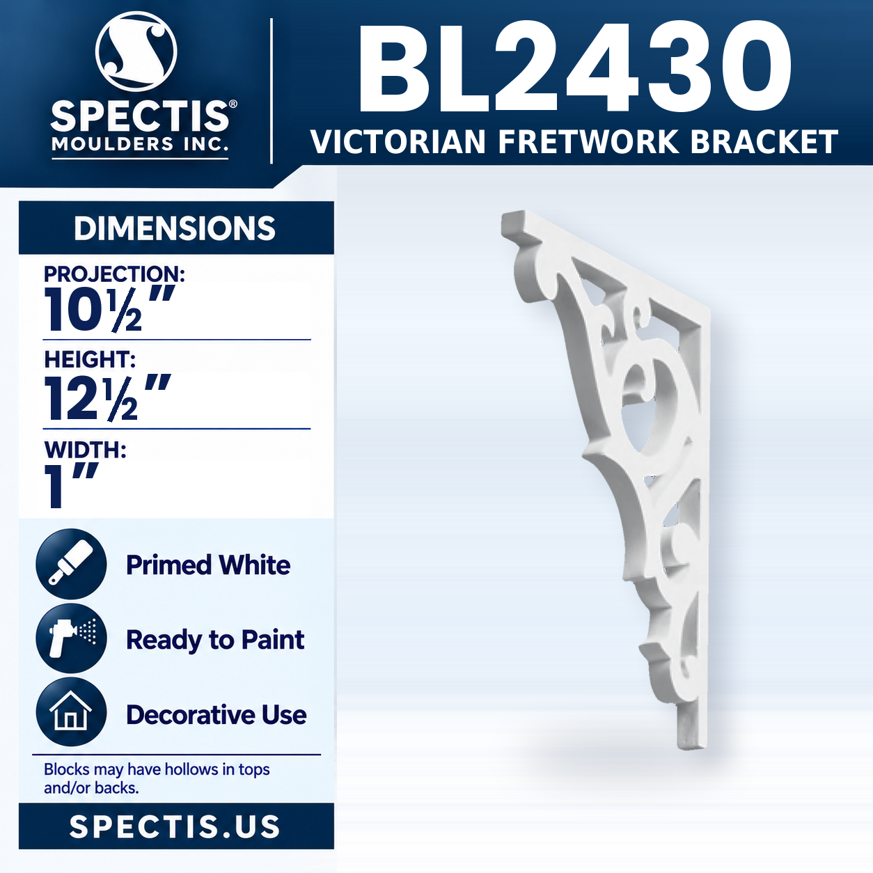 BL2430 Victorian Fretwork Bracket 1"W x 12.5"H x 10.5"P