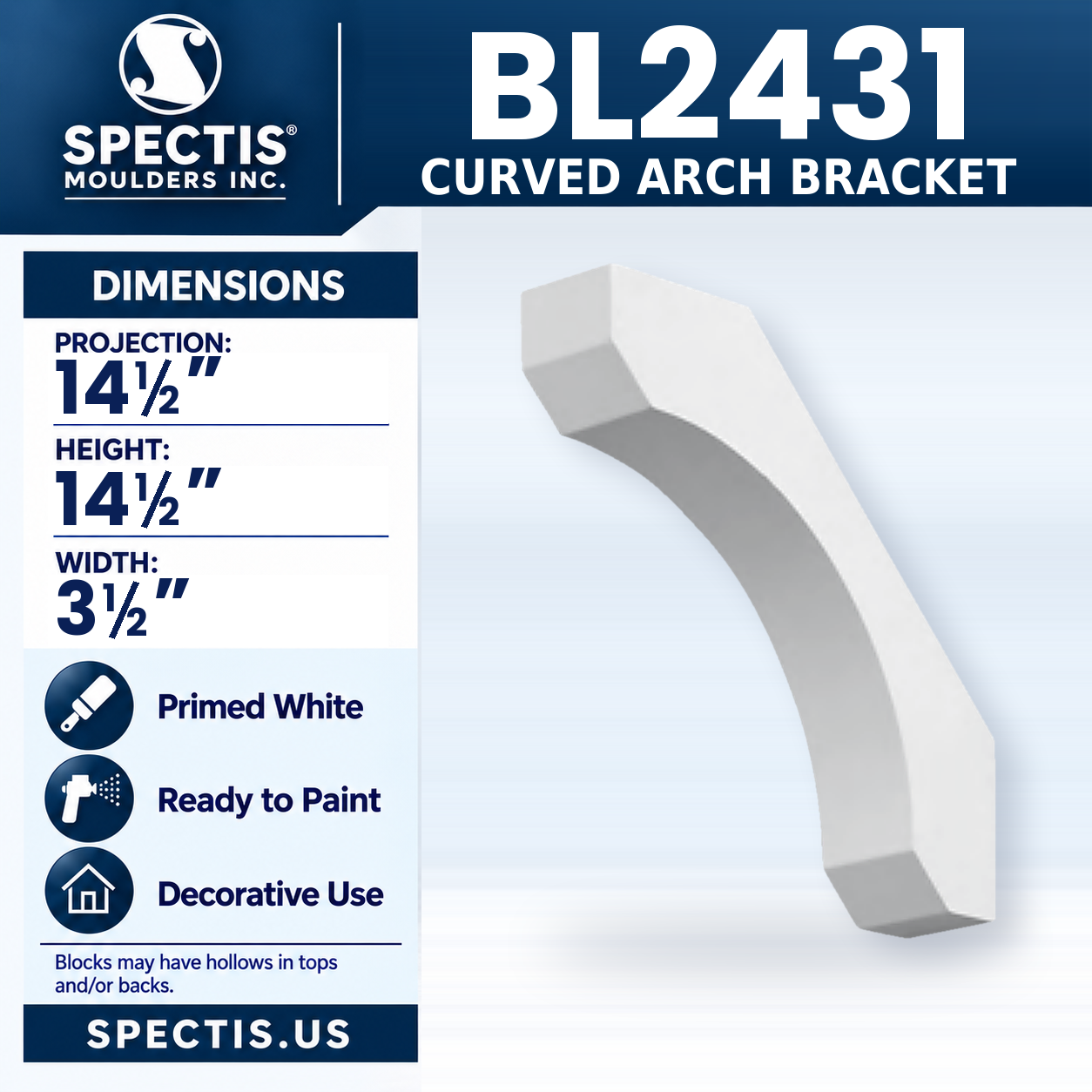BL2431 Curved Arch Bracket 3.5"W x 14.5"H x 14.5"P