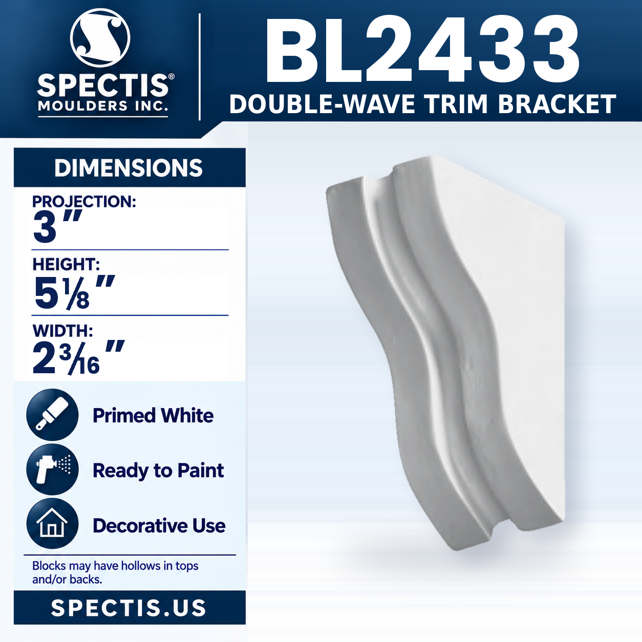 BL2433 Double-Wave Trim Bracket 2.1875"W x 5.125"H x 3"P