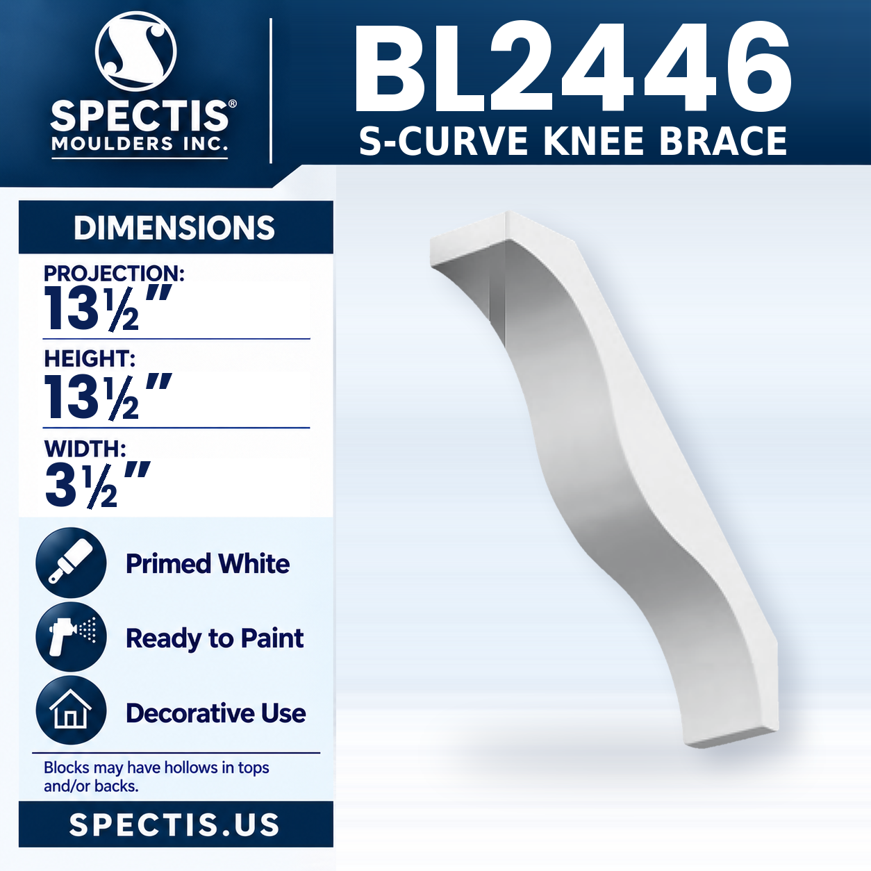 BL2446 S-Curve Knee Brace 3.5"W x 13.5"H x 13.5"P