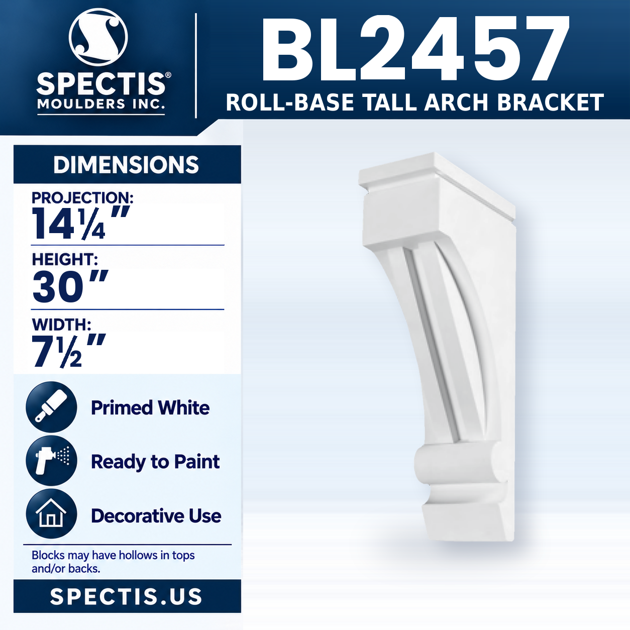 BL2457 Roll-Base Tall Arch Bracket 7.5"W x 30"H x 14.25"P