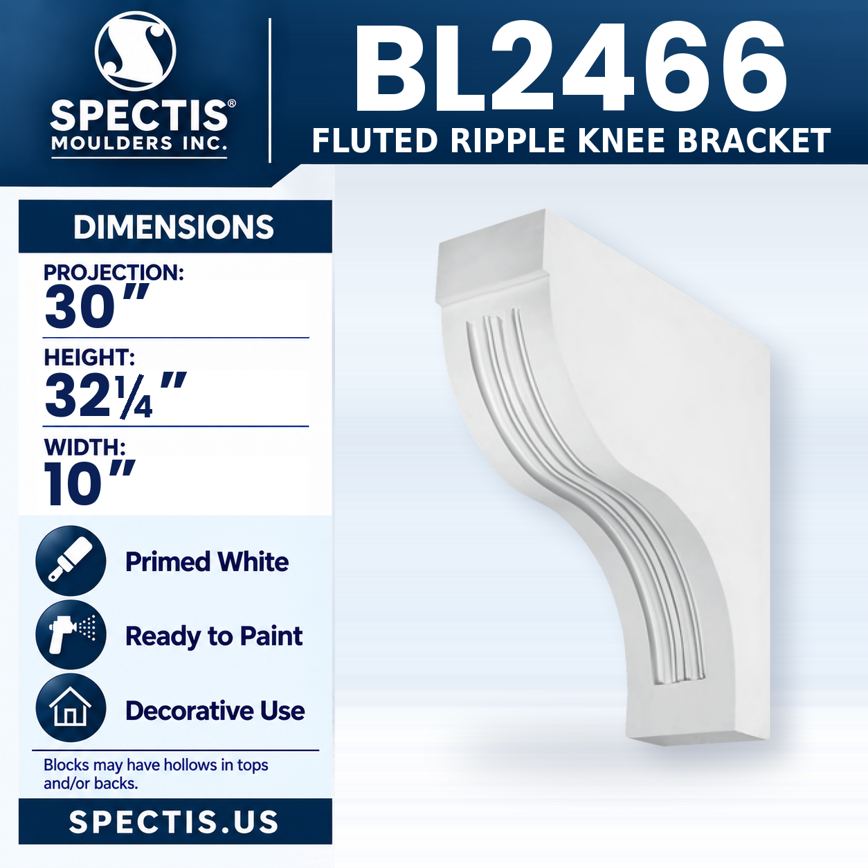 BL2466 Fluted Ripple Knee Bracket 10"W x 32.25"H x 30"P