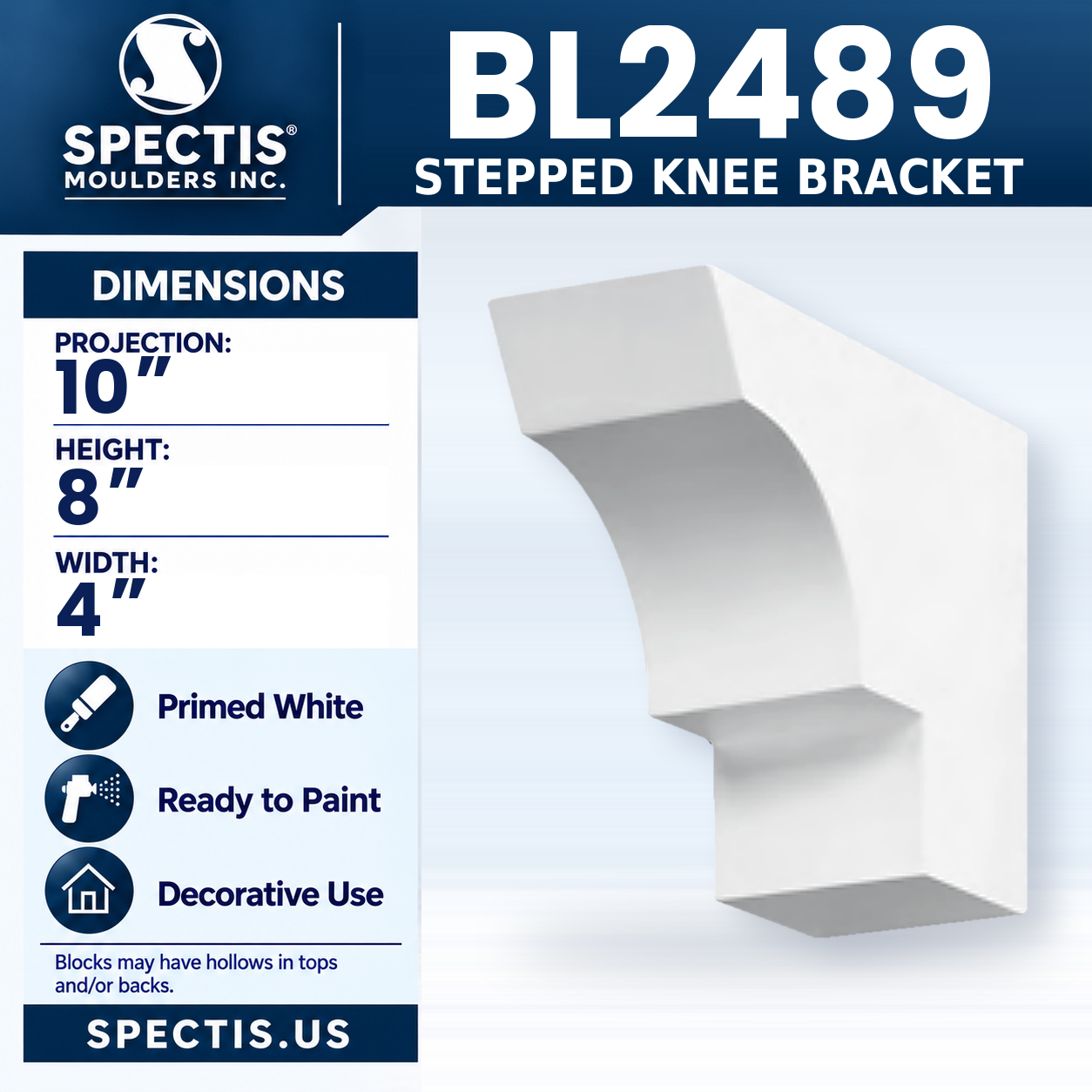 BL2489 Stepped Knee Bracket 4"W x 8"H x 10"P