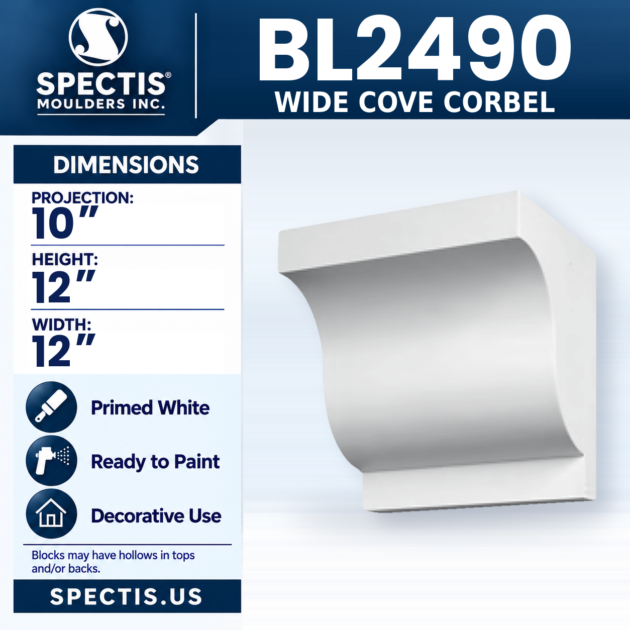 BL2490 Wide Cove Corbel 12"W x 12"H x 10"P