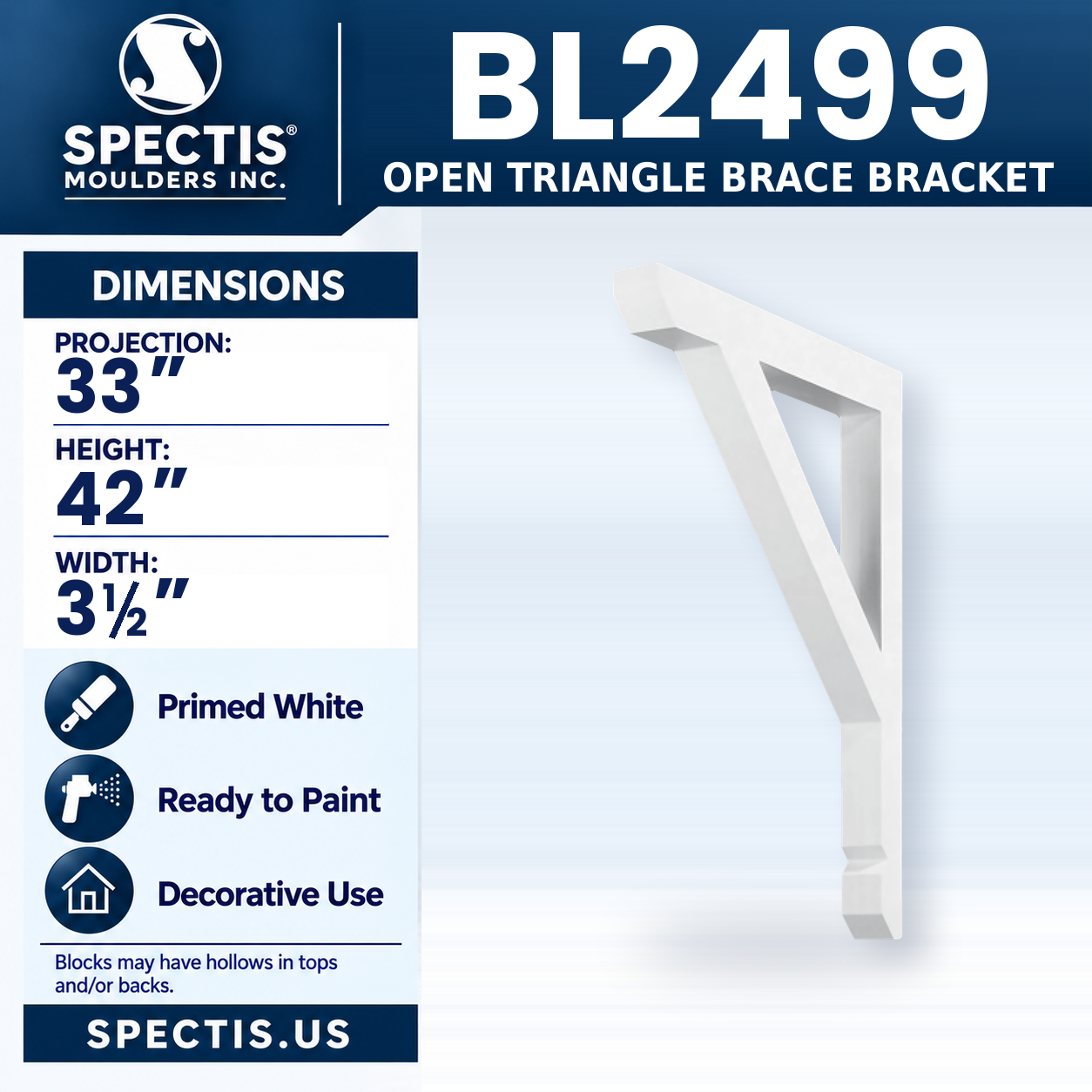 BL2499 Open Triangle Brace Bracket 3.5"W x 42"H x 33"P