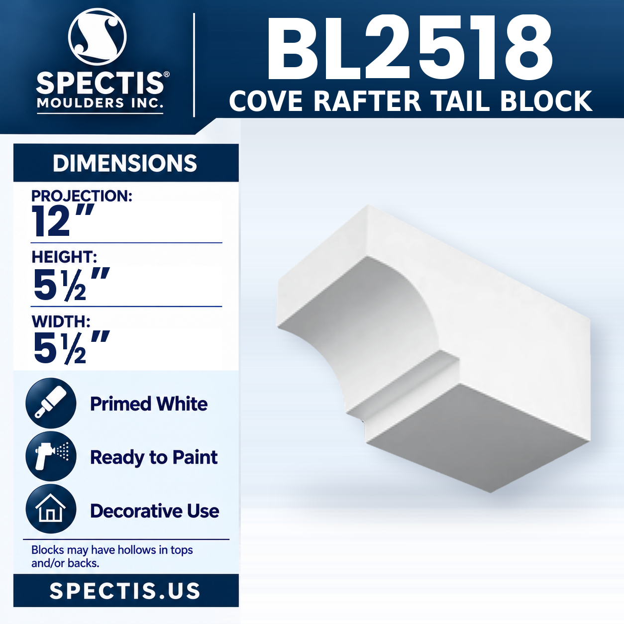 BL2518 Cove Rafter Tail Block 5.5"W x 5.5"H x 12"P
