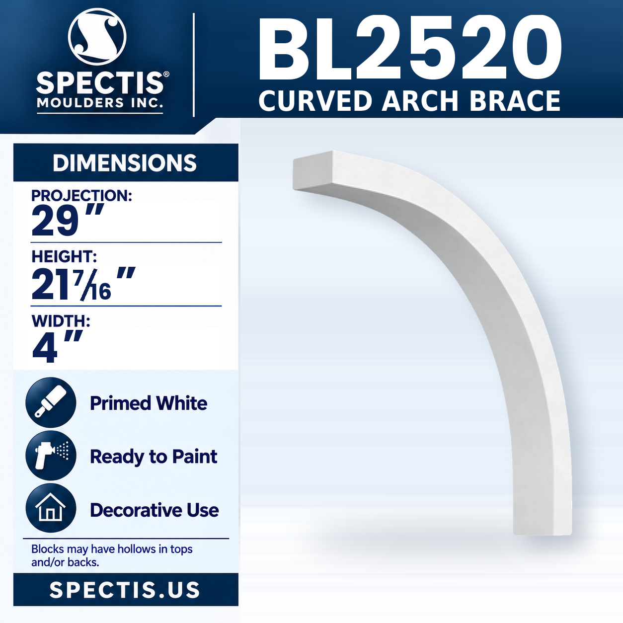 BL2520 Curved Arch Brace 4"W x 21.4375"H x 29"P