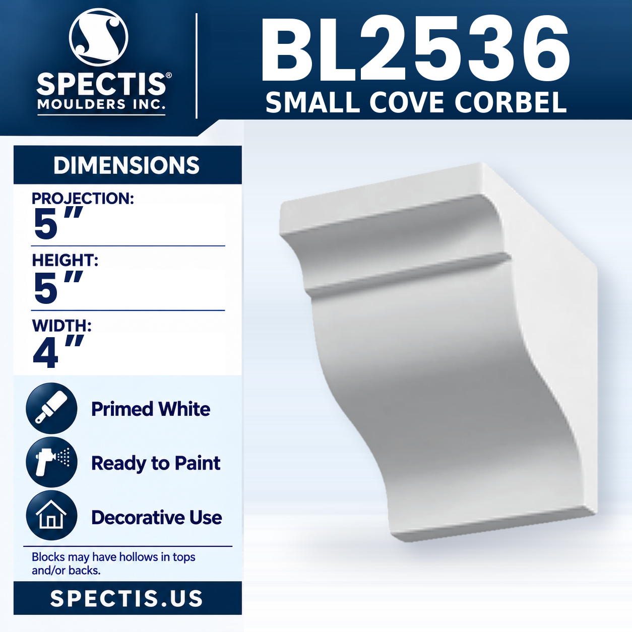 BL2536 Small Cove Corbel 4"W x 5"H x 5"P