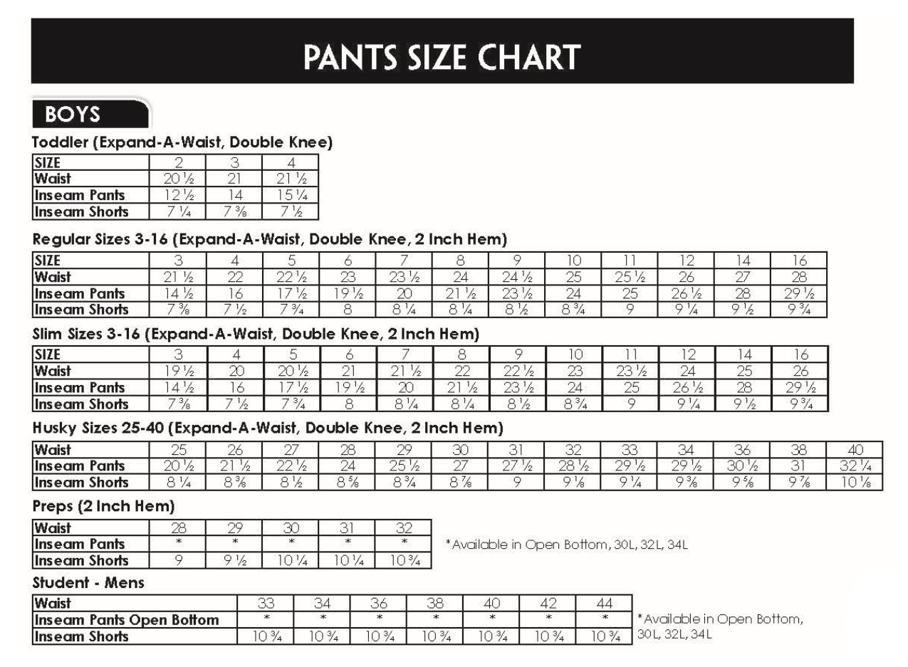 school pants size chart, boys school trousers size, school