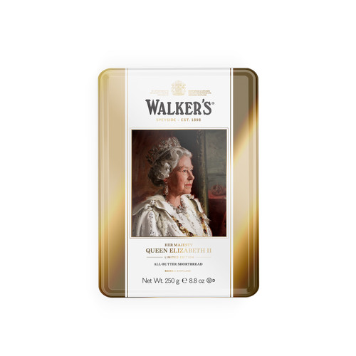 Walker's Shortbread celebrating 100 years of Monarchy and Democracy tin featuring Queen Elizabeth II