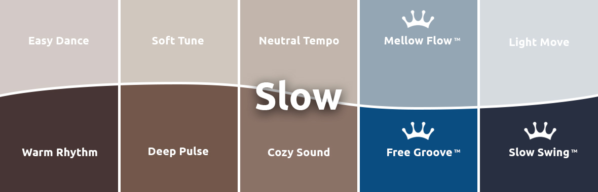 “Flexa kleurfamilie 2026” met 10 kleurvakken: Easy Dance, Soft Tune, Neutral Tempo, Mellow Flow™, Light Move, Warm Rhythm, Deep Pulse, Cozy Sound, Free Groove™, Slow Swing™.