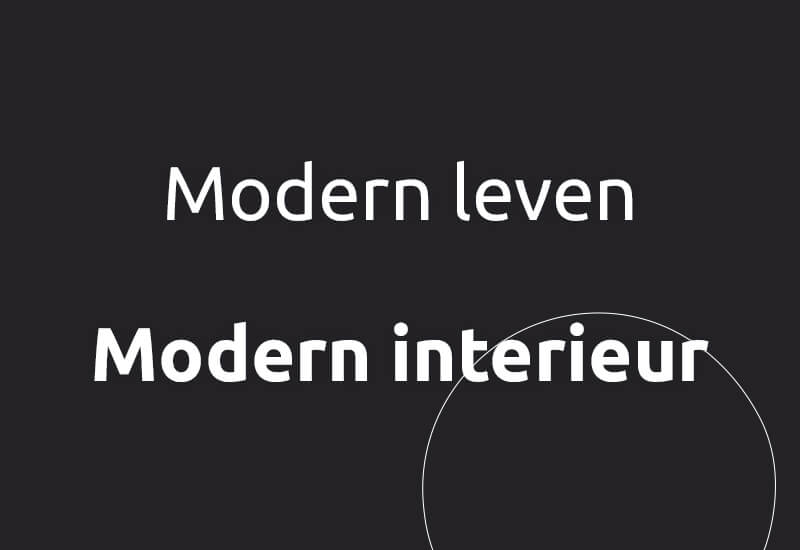 De tekst ''Modern leven, modern interieur'' met een zwarte achtergrond