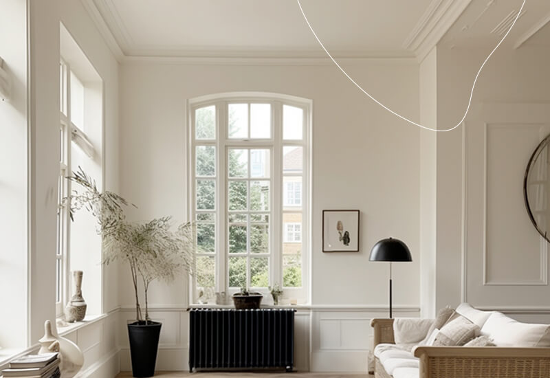 Woonkamer muur in de kleur Farrow & Ball Skimming Stone