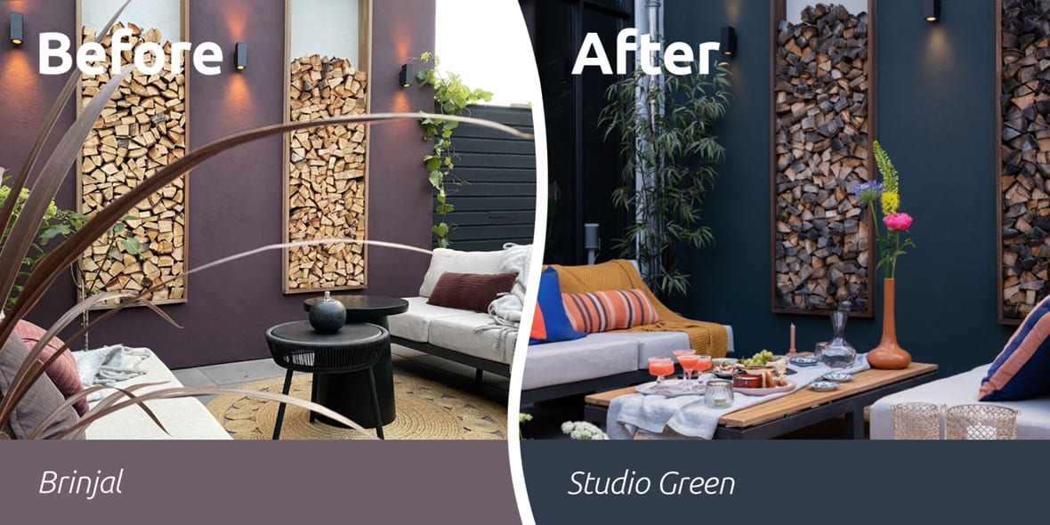 Before and after van een buitenwand die is geschilderd.