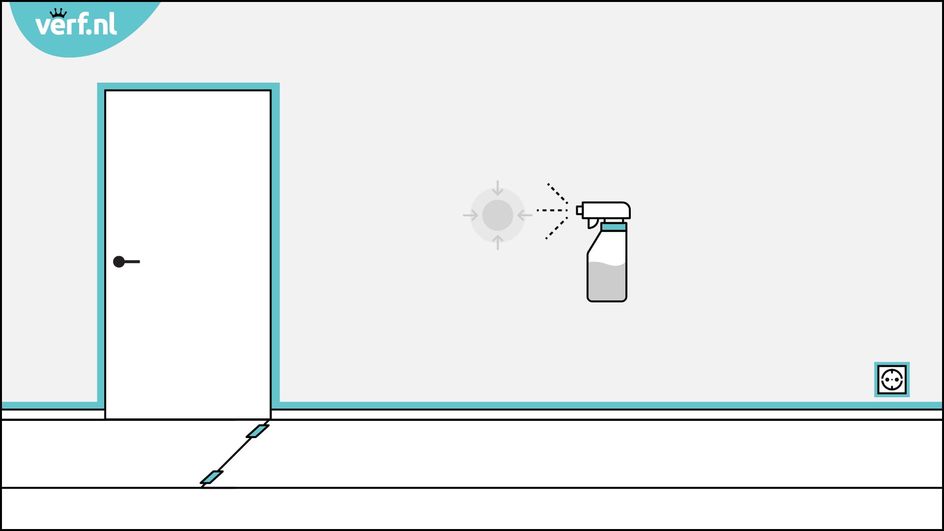 Animatie binnenmuur schilderen. Maak de muur nat met spons of plantenspuit.