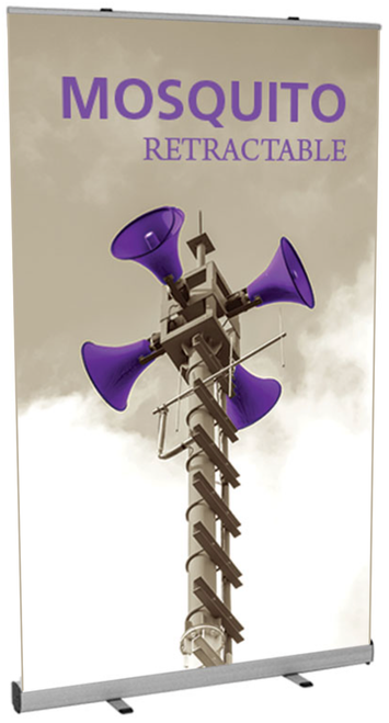 Mosquito 1200 Retractable Banner Stand 47.25" wide Silver, bungee poles, snap top graphic rail and padded bag