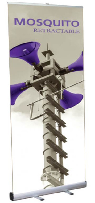 Mosquito 920 Retractable Banner Stand 36" wide, Silver Base, bungee pole, snap top graphic rail and padded bag