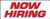 Now Hiring Vinyl Banner Sign White Background with Bold Dark Red Letters and Black Drop Shadow