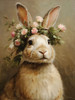 Bunny crowned with pink florals and greenery.